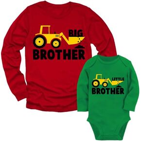 Tractor Big Brother Little Brother Matching Outfits Sibling Long Sleeve Shirts