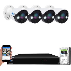 GW Security 8 Channel 8 Megapixel AI Recognition/Person/Vehicle Detection 4K Security Camera System, 4 UHD 2160P 4K 2-Way Audio Floodlight Color Night Vision IP PoE Bullet Cameras