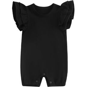 Honganda Newborn Baby Girl Summer Short Jumpsuit Ruffle Short Sleeve Solid Basic Romper One-Piece Playsuit Outfit