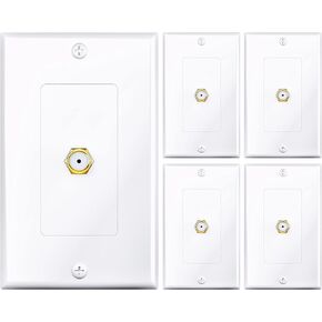 GearIT 4-Pack Coax/Coaxial F-Type Wall Plate, Single Gang for TV Box, TV Wall Jack, TV Cable Wall Connector, Cable Line, Cable Outlet, Cable Cover Faceplate in White, 4-Pk
