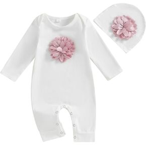 Newborn Baby Girl Summer Clothes Long Sleeve 3D Flower Romper Jumpsuit Hat Infant Coming Home Outfit in Saudi Arabia