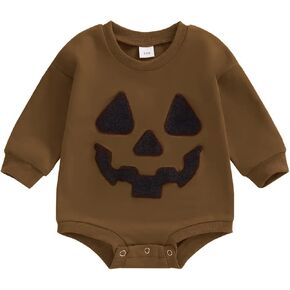 Muineobuka Infant Baby Girl Boy Halloween Outfit Long Sleeve Pumpkin Embroidery Romper Sweatshirt Newborn Fall Clothes
