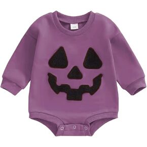 Muineobuka Infant Baby Girl Boy Halloween Outfit Long Sleeve Pumpkin Embroidery Romper Sweatshirt Newborn Fall Clothes