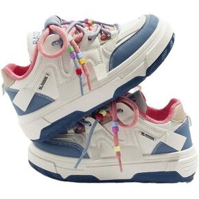 Y2K Cute Shoes Walking Sneakers for Women Chunky Pink Blue Strap Accents US 4-8