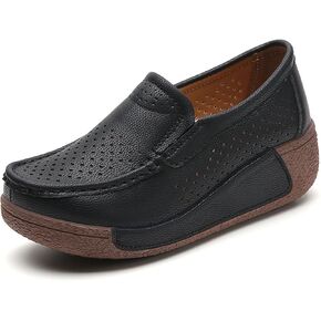 CrazySavage Women's Toning Rocker Cutout Walking Shoes Platform Slip On Leather Hollow Breathable Wedge Orthotic Sneakers Insole Pain Relief Arch Support That