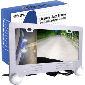 License Plate Frame with 70W Light Assembly Kit, 7600LM Lights Stainless Steel Spot Driving Fog Work Lights with Wiring Harness for SVU Vehicle Truck Pickup Motorcycle UTV