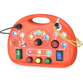 Montessori Busy Board, Busy Board with LED Light for Toddlers 1-3 Year Old, Baby Sensory Board Toddler Travel Toys for Kids Preschool Learning Activities Boys & Girls Birthday (Pink)