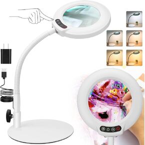 Drdefi 10X Magnifying Glass with Light and Stand, 5 Color Modes Stepless Dimmable Flexible Gooseneck Magnifying Desk Lamp, LED Lighted Magnifier Hands Free for Close Work Craft Reading Painting Hobby in Kuwait