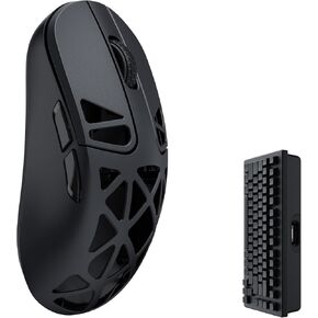 M3 Mini 4K Wireless Mouse Signature Edition 5.1/2.4 جيجا هرتز/ماوس ضوئي سلكي، مستشعر PixArt 3395 خفيف الوزن للغاية وقابل للبرمجة 55 جرام مع ما يصل إلى 26,000 نقطة في البوصة/ 650 IPS لنظام التشغيل Windows Mac Linux - أسود