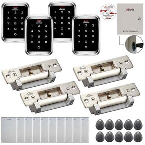 Visionis FPC-7954 4 Doors Access Control Electric Strike Fail Safe and Fail Secure Time Attendance TCP/IP Wiegand Controller Box, Outdoor Weatherproof Keypad/Reader, EM MFR Compatible, Software