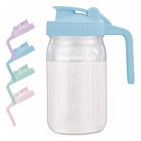 Breast Milk Pitcher with Leak Proof Flip Cap & Pour Spout, 32 oz Wide Mouth Mason Jars for Breast Milk Storage Container, Glass Picther with Lid for Cold Brew Coffee, Sun Tea, Juices, Pink