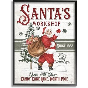 Stupell Industries Santa's Workshop Weathered Vintage Sign Giclee Framed Wall Art, Design by Jo Moulton