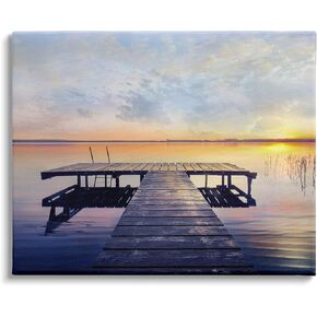 Stupell Industries Tranquil Lake Dock Sunset Nautical Summer Sanctuary, Designed by ​Mike Calascibetta Canvas Wall Art, 40 x 30, Blue