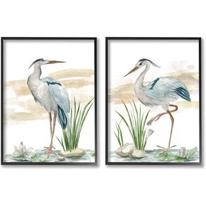 Stupell Industries Herons on Marsh Shore 2 Piece Black Framed Giclee Art Set Design by Melissa Wang