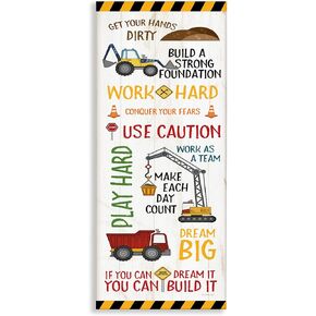 Stupell Industries Kids' Construction Zone Vehicles Motivational Phrases Canvas Jennifer Pugh Wall Art, 13x30