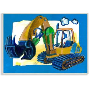 Stupell Industries Room by Stupell Yellow Excavator with Blue Border Canvas Wall Art, 16 x 20, Design by Artist Bealook Kids