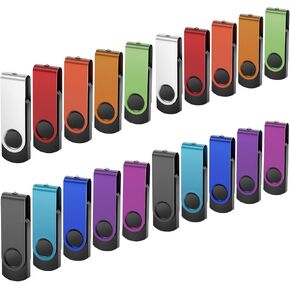 16GB Flash Drive 20 Pack Thumb Drives Bulk, Multipack USB Drive 16 GB USB Memory Sticks Metal Swivel Zip Drive Portable Jump Drive Value Multicoloured Pendrives