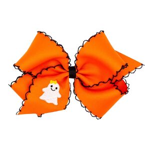 Wee Ones Girls Moonstitch Hair Bow with Embroidered Jack-O'-Lantern, Ghost, King