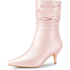 Perphy Pointed Toe Slouches Kitten Heels Mid Calf Boots for Women