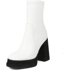 Women's Platform Ankle Boots Square Toe High Chunky Heel Booties