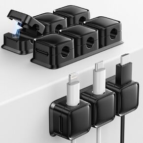 smofish Cord Organizer Holder, 3 Pack 3-Slot Magnetic Desk Cable Clips Management, Strong Phone Charging Cable Keeper, Wire Charger Holder for Nightstand, Kitchen Appliances, Office Supplies(Black)