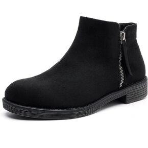 Luoika Women's Wide Width Ankle Boots - Black Brown Short Boots Block Low Heel Side Zipper Booties.