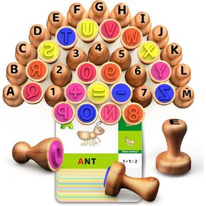 Wooden Alphabet Number Stamp for Kids, Letter Stampers ABC Math Learning Toys, Montessori Education Toys Gifts for 3 4 5 Year Old, Preschool Home School Arts and Crafts Supplies