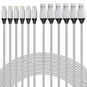 [Apple MFi Certified] 6 Pack iPhone Charger Fast Charging Lightning Cable (3/3/6/6/6/10 ft) for 14 Pro/13 mini/13/12/11 Pro MAX/XR/XS/8/7/Plus/6S/SE/iPad, Silver