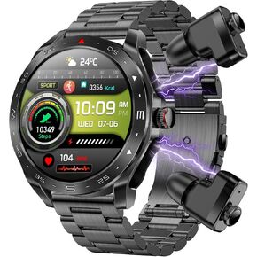 Smart Watch with Earbuds for Android iPhone,1.52 inch IPS Fitness Tracker,All-in-one Smartwatches Long Time Standby TWS Music Watch for Men Women
