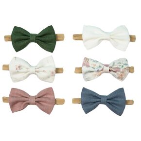 Baby Bows: Stylish Linen Bows with Nylon Hairband and Clips for Infants, Toddlers, and Girls - Classic 6 Pack