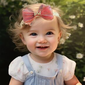 Crown Bow Baby Headband Birthday Crown Lace Hair Band Gauze Bow-knot Infant Head Wrap Soft Cotton Elastic Turban Hair Accessory for Newborn Infant Toddler (Yellow, Standard size)