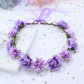 AKOAK 1 Pack Flower Crown, Bohemian Wreath for Girls Floral Tiara, Wedding Headband, Bride Bohemian Wreath/Baby Shower/Photo/Toddler (Flesh Pink)