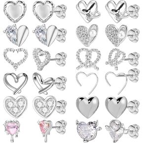 NEWITIN 14 Pairs S925 Stud Earrings for Women 14K Gold Plated Stud Earrings CZ Stud Earrings Cartilage Earrings Hypoallergenic Earrings Small Stud Earrings for Women Girls Men