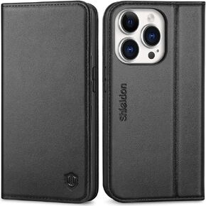 SHIELDON Case for iPhone 14 Pro 5G 2022, Genuine Leather Wallet Case with Kickstand RFID Blocking Card Holder Magnetic Shock Absorbing Case Compatible with iPhone 14 Pro 6.1" - Retro Brown