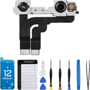 for iPhone 12 Pro Max Front Camera Replacement Repair Kit 12MP 6.7", 12promax Facing Lens Module Part Structured Light Receiver Transmitter Flex Cable Connector Fix Tools for A2342 A2410 A2411 A2412