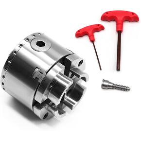 2.75 Inch 4 Jaw Self-Centering Lathe Chuck Set with 1-Inch x 8TPI Thread & Inner Hexagon Spanner