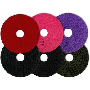 3 Step 4 Inch Diamond Polishing Pads - Sanding Tile Stone Marble Concrete Ceramics Glass Wet Flexible