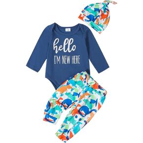 Douhoow Newborn Baby Boy Clothes Cute Letters Baby Boy Romper +Long Pants +Hat 3PCS Baby Fall Winter Outfits