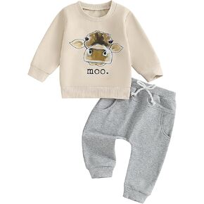 Toddler Baby Boys Outfits Western Country Farm Long Sleeve Sweatshirt Pullover Tops Jogger Pants Set Fall Clothes