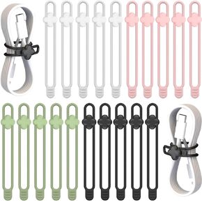 Silicone Cable Ties - 20 PCS Cord Organizer Travel, Charger Wire Holder Wrap Keeper Electrical Management, Rubber Bands Office Supplies, Reusable Twist Straps for Phone USB