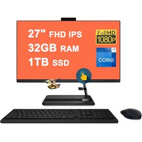Lenovo IdeaCentre 3 AIO Desktop 27" FHD IPS Anti-Glare Touchscreen Intel 10-core i7-13620H Processor 64GB RAM 1TB SSD 5MP Camera Win11 Black + HDMI Cable