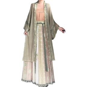 Modern Hanfu Dress Outfit Elegant Strap Drawstring Loose Fit Mid Calf Sheer Wide Sleeve Sunscreen Cardigan