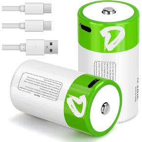 4 بطاريات C، بطاريات خلايا C قابلة لإعادة الشحن مع كابل شحن USB-C 4 في 1، بطاريات ليثيوم أيون LR14 1.5 فولت حجم C 5000 مللي واط في الساعة للمصابيح الكاشفة وأجهزة التحكم عن بعد وأجهزة الراديو والساعات والألعاب