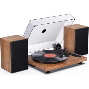 1 by ONE Record Player with Speakers, Vinyl Turntable with Bluetooth Output&Input, AT-3600L Cartridge, Built-in Phono Preamp & Adjustable Counterweight in Kuwait