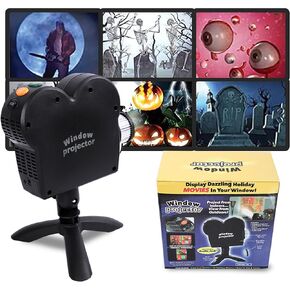 Halloween Window Projector, Halloween Projector Hologram, Built-in 12 Movies Mini Halloween Christmas Projectors for Perfect Christmas and Halloween Outdoor Decorations Party