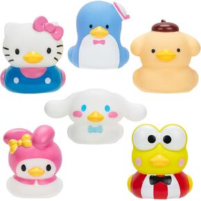 Hello Kitty and Friends Rubber Duck Bath Toys - Duckz 6-Pack for Bath & Pool 3"- Officially Licensed Sanrio Kids Gift - Hello Kitty, Keroppi, Pompompurin, My Melody, Cinnamoroll, Tuxedosam - Mold Free