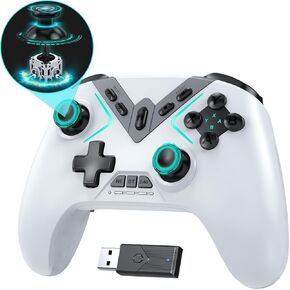 Bluetooth Controller for Windows PC/iPhone/Android/Switch/Steam Deck/TV, 2.4G Wireless Game Controller with USB Dongle&Phone Clip with Hall Trigger/2 Triggers/Macro/Joystick Speed Down/Gyro Aim/Motors