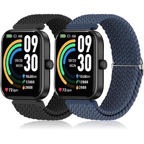 2 Pack Braid Stretchy Nylon Watch Band Compatible with Tozo S5/S3/S6 Smartwatch,22mm Loop Elastic Fabric Breathable Adjustable Sport Quick Release Strap for CMF Watch Pro/Pro 2 Women Men