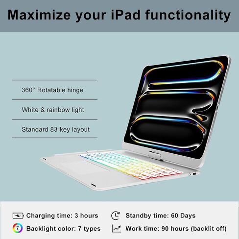 iPad Pro 13 Inch Case 2024 with Keyboard, Magic Keyboard for iPad Pro 13 Trackpad, Touch Keyboard Case for iPad 13 Pro M4, 360 Rotatable and 7 Color Backlit Tablet Pro 13'' Case with Keyboard, Black in Saudi Arabia
