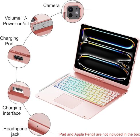 iPad Pro 13 Inch Case 2024 with Keyboard, Magic Keyboard for iPad Pro 13 Trackpad, Touch Keyboard Case for iPad 13 Pro M4, 360 Rotatable and 7 Color Backlit Tablet Pro 13'' Case with Keyboard, Black in Saudi Arabia